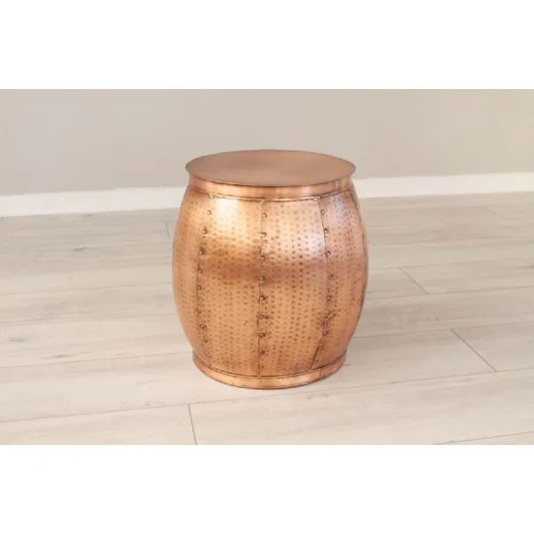 Antique Copper Steel Drum Shaped Round Coffee Table