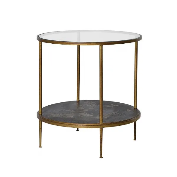 Gold Leaf Black Glass Top Round Occasional Side Table