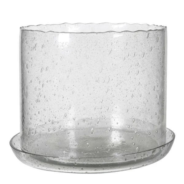 Bubbled Glass Hurricane and Plate