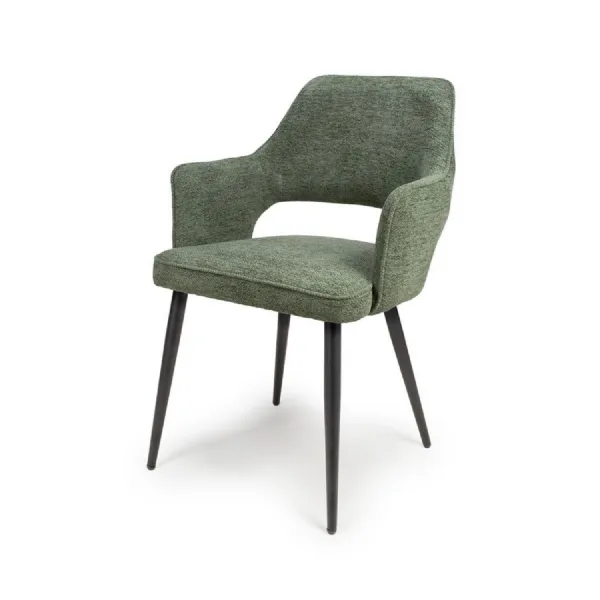 Green Fabric Curved Back Dining Chair with Black Legs