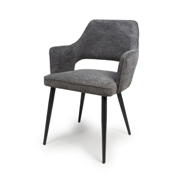 Dark Grey Fabric Curved Back Dining Chair with Black Legs