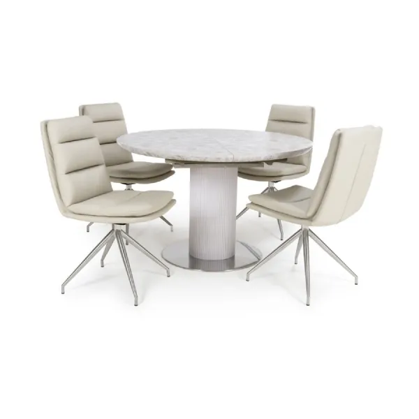 White Marble Effect Round Extending Dining Table