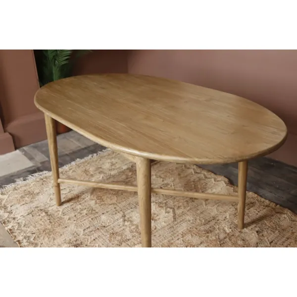 Rustic Natural Teak Wood Oval 4 Seater Dining Table with Cross Legs