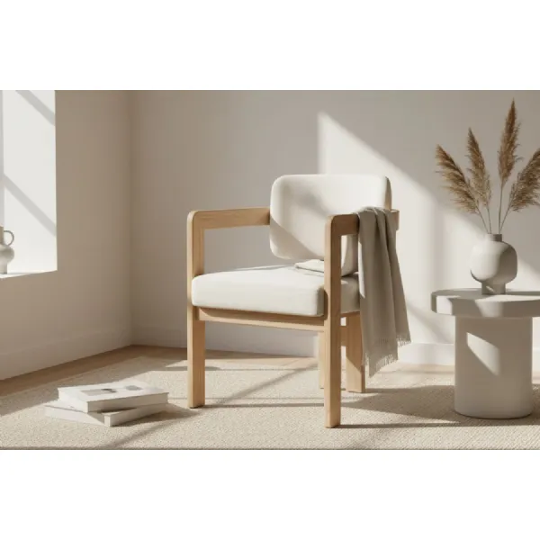 Modern Teak Wood Fabric Upholstered Dining Chair 58cm Wide