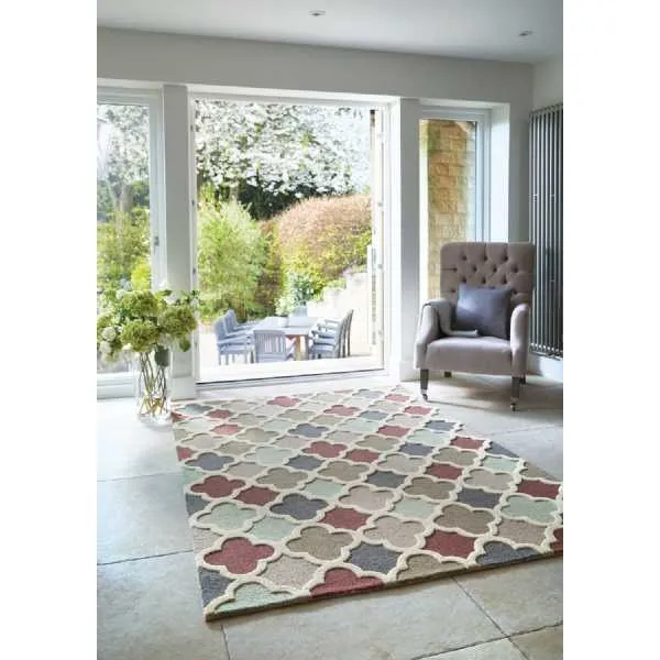 Origins 3D Trellis Pastel Multi Colour Wool Patterned Rug Hand Tufted 160x230cm