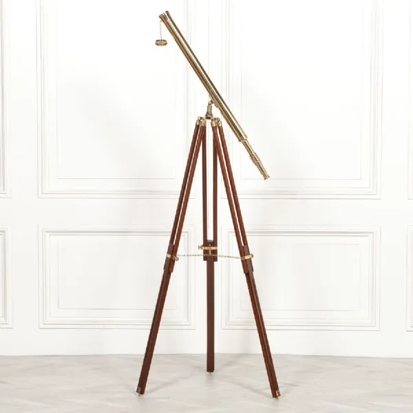 Nickel Brass Telescope with Wooden Tripod Stand