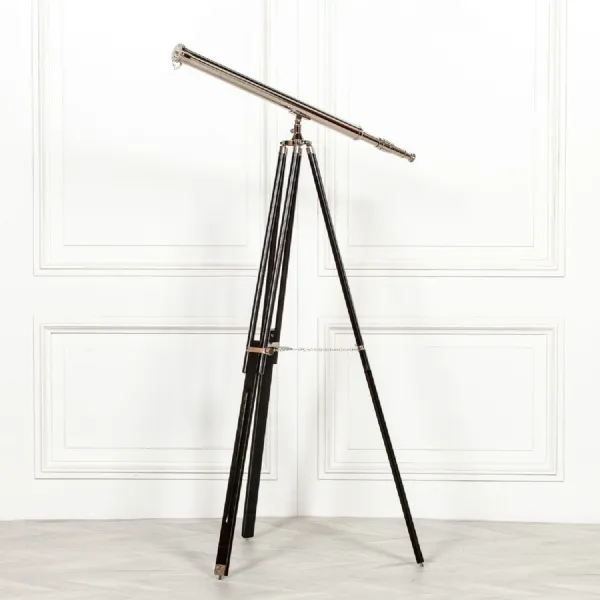 Nickel Brass Telescope with Black Wooden Tripod