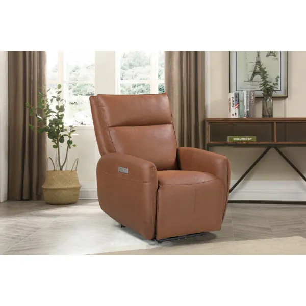 Tan Brown Leather Heated Power Recliner Armchair