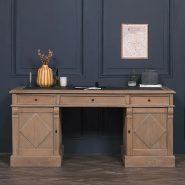 Grey White Washed Wooden Large Writing Desk