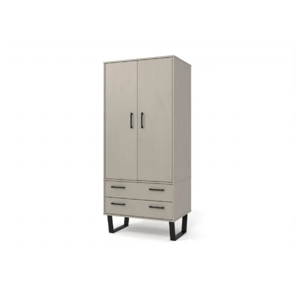 Grey Washed Wax Double 2 Door 2 Drawer Wardrobe
