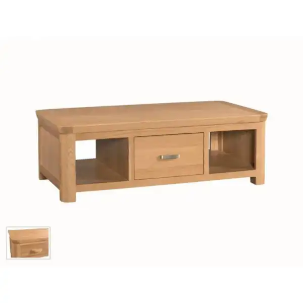 Travis Solid Oak 120cm Coffee Table with Drawer