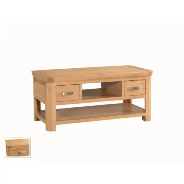 Travis Solid Oak 100cm Coffee Table with Drawers