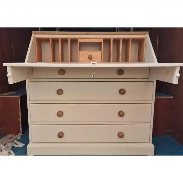 Cream Painted Pine Bureau, Soild Oak Top, with 4 Drawers, Bespoke