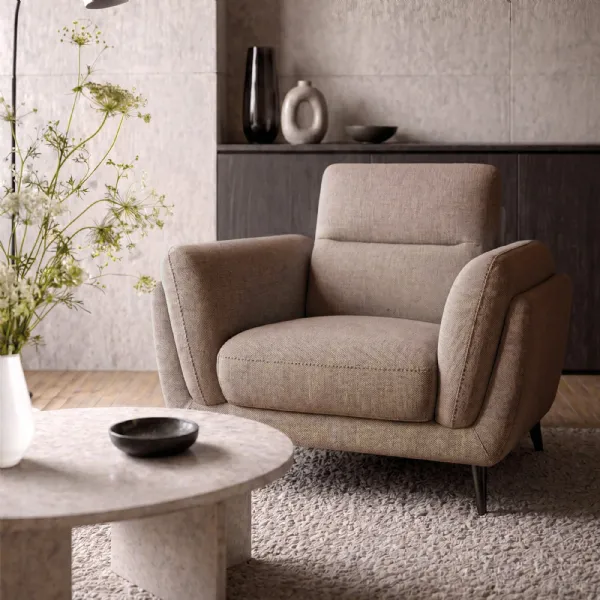 Oatmeal Fabric Upholstered Armchair Nickel Legs