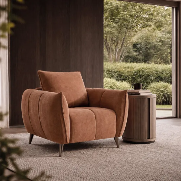 Terracotta Fabric Cushion Back Armchair Nickel Legs