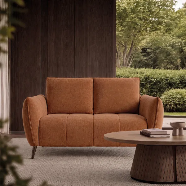 Terracotta Fabric 2 Seater Cushion Back Sofa Nickel Legs