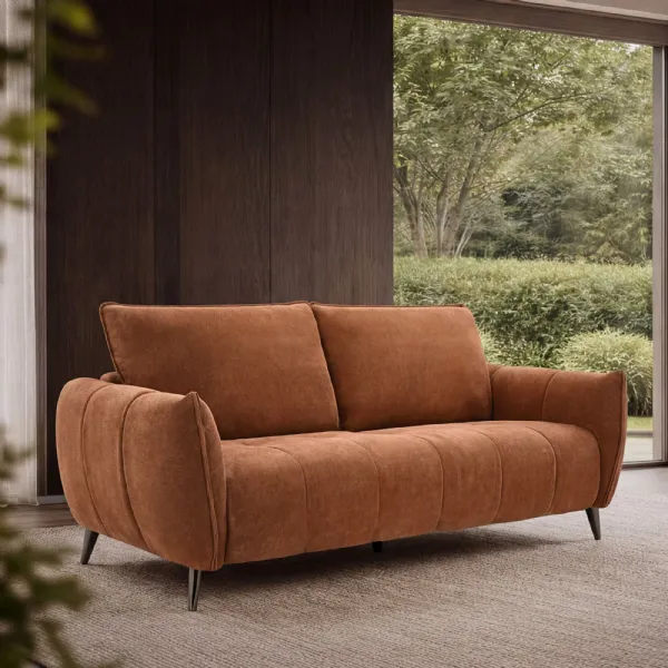 Terracotta Fabric 3 Seater Cushion Back Sofa Nickel Legs