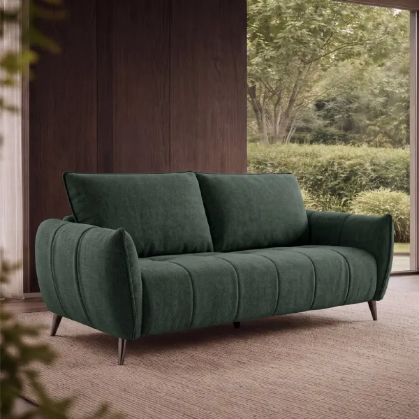 Mint Green Fabric 3 Seater Cushion Back Sofa Nickel Legs