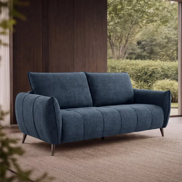 Teal Fabric 3 Seater Cushion Back Sofa Nickel Legs