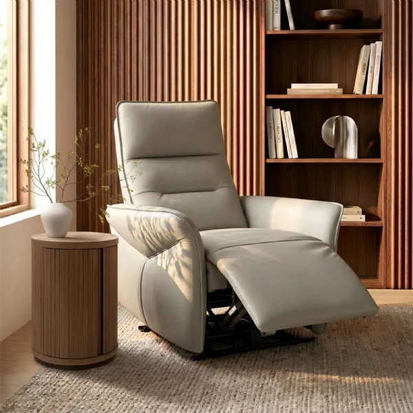 Light Grey Leather Upholstered Electric Recliner Armchair