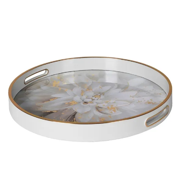 White and Gold Floral Tray