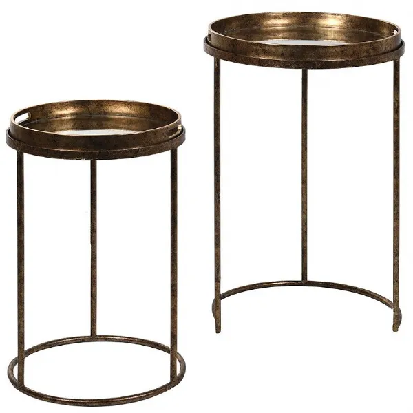 S 2 Gld Mirror Tray Tables