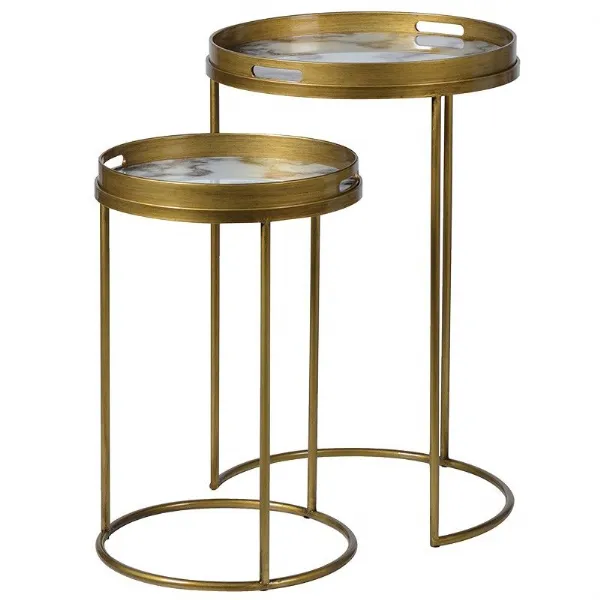 Nest of Two Retro Gold Painted With White Marble Effect Side Tables