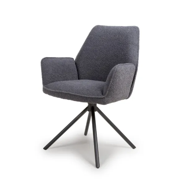 Grey Fabric Carver Dining Chair Pyramid Base