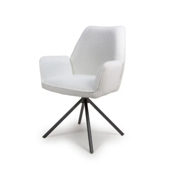 Ivory Velvet Fabric Carver Dining Chair Black Metal Legs