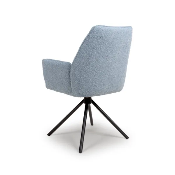 Light Blue Velvet Carver Dining Chair Black Metal Legs