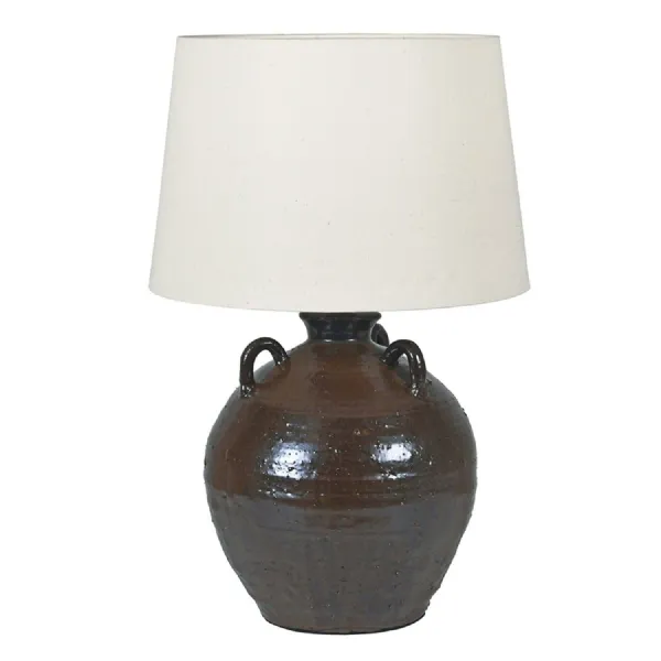 Brown Urn Table Lamp with Linen Shade