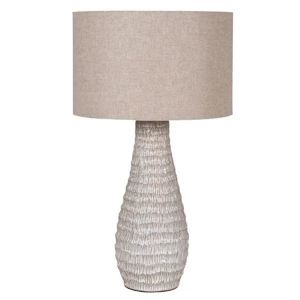 Beige Textured Table Lamp with Linen Shade