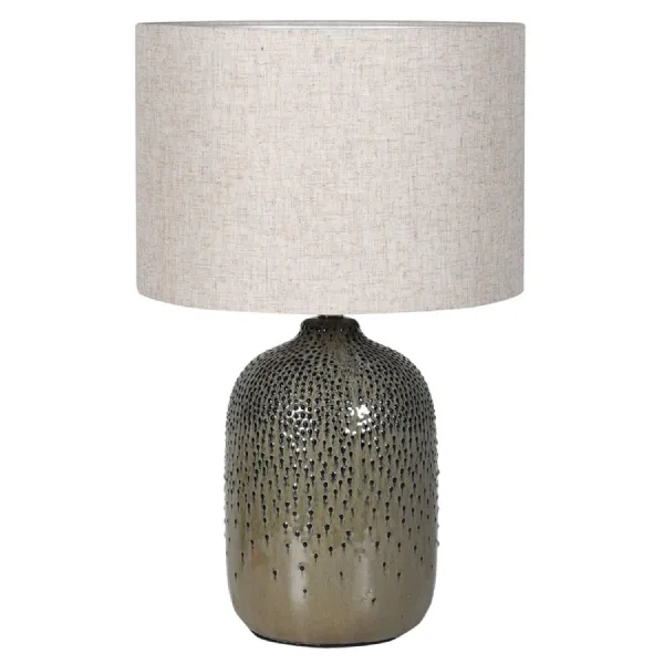 Green Base Table Lamp with Linen Shade