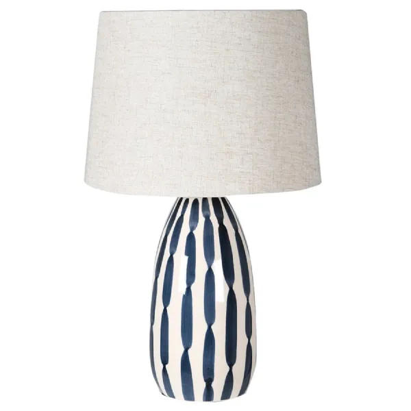 Indigo and Cream Hand Painted Table Lamp with Linen Shade
