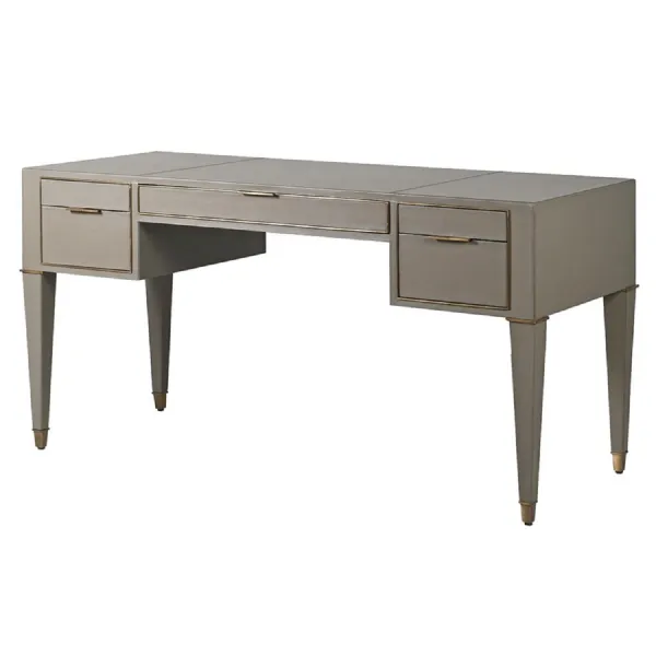 Rocco Mushroom Leather 3 Drawer Desk