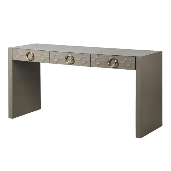 Rocco Mushroom Leather 3 Drawer Console Table