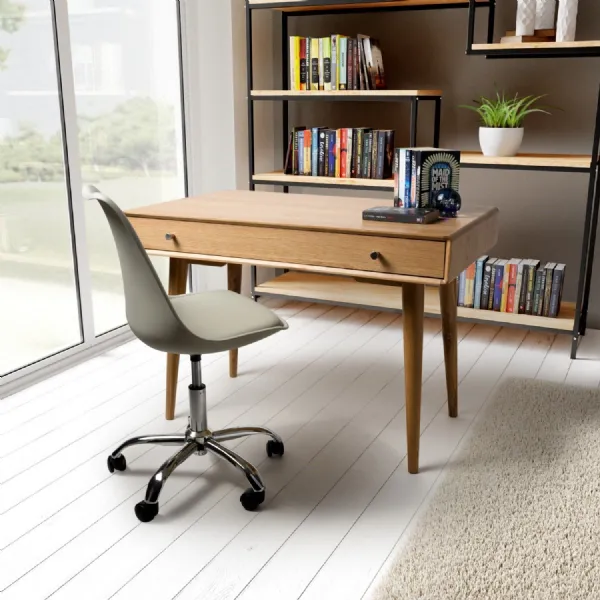 Modern Grey Swivel Office Chair with Chrome Base on Castors