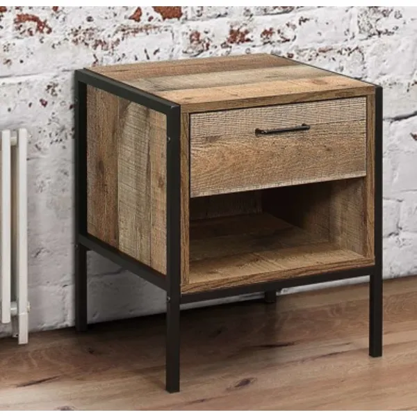 Industrial Wood Effect 1 Drawer Bedside