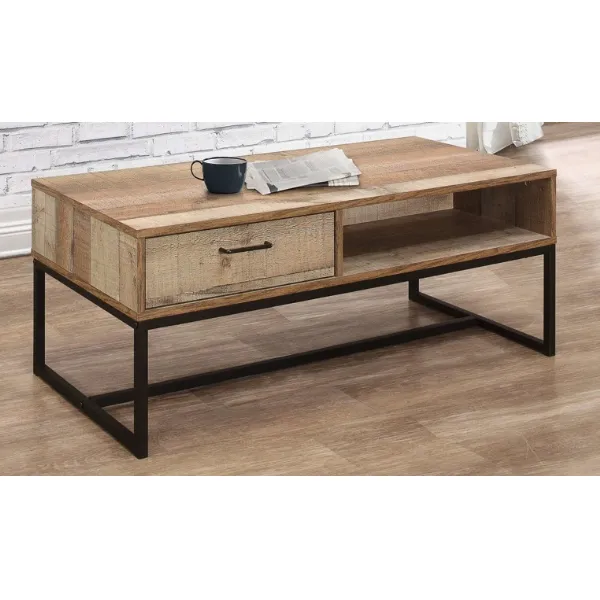 Industrial Wood Effect 1 Drawer Coffee Table
