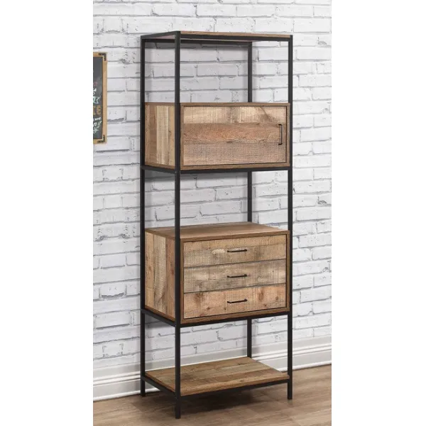 Industrial Wood Effect 3 Drawer Shelving Unit