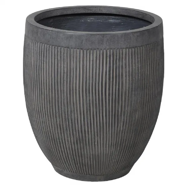 Round Grey Ribbed Planter