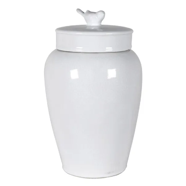 Large White Bird Top Lidded Jar