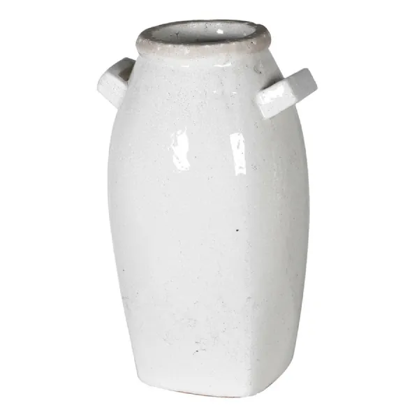 Tall White Terracotta Vase with Handles