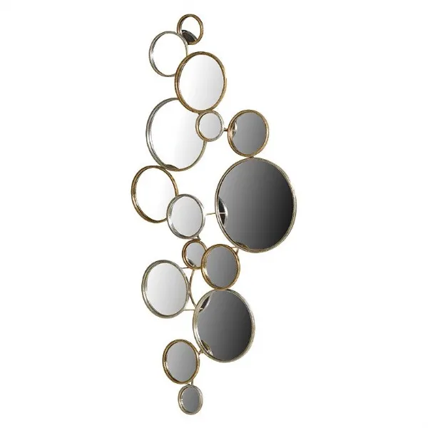 Large Modern 15 Circles Gold and Silver Bubbles Framed Mirror