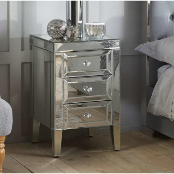 Mirrored 3 Drawer Bedside