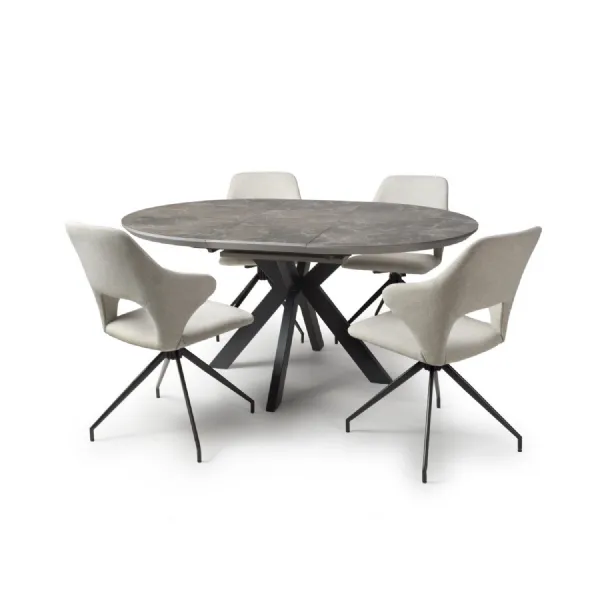 Natural Fabric Upholstered Curved Dining Chair Black Legs