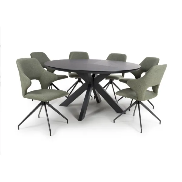 Sage Green Fabric Upholstered Dining Chair Black Metal Legs