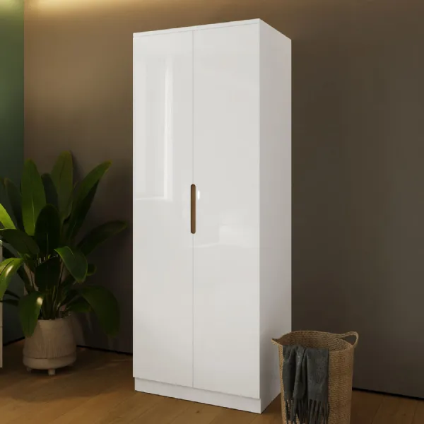 Veloce 2 Door Double Wardrobe White Gloss, Quick Click Assembly