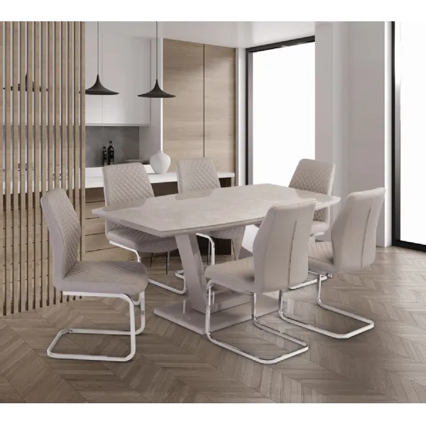 Latte Gloss Marble Effect Dining Table Geometric Base 1.6m