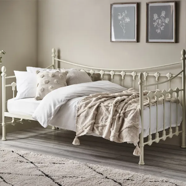 Classic White Painted Metal 3ft Single Daybed with Finial Detailing